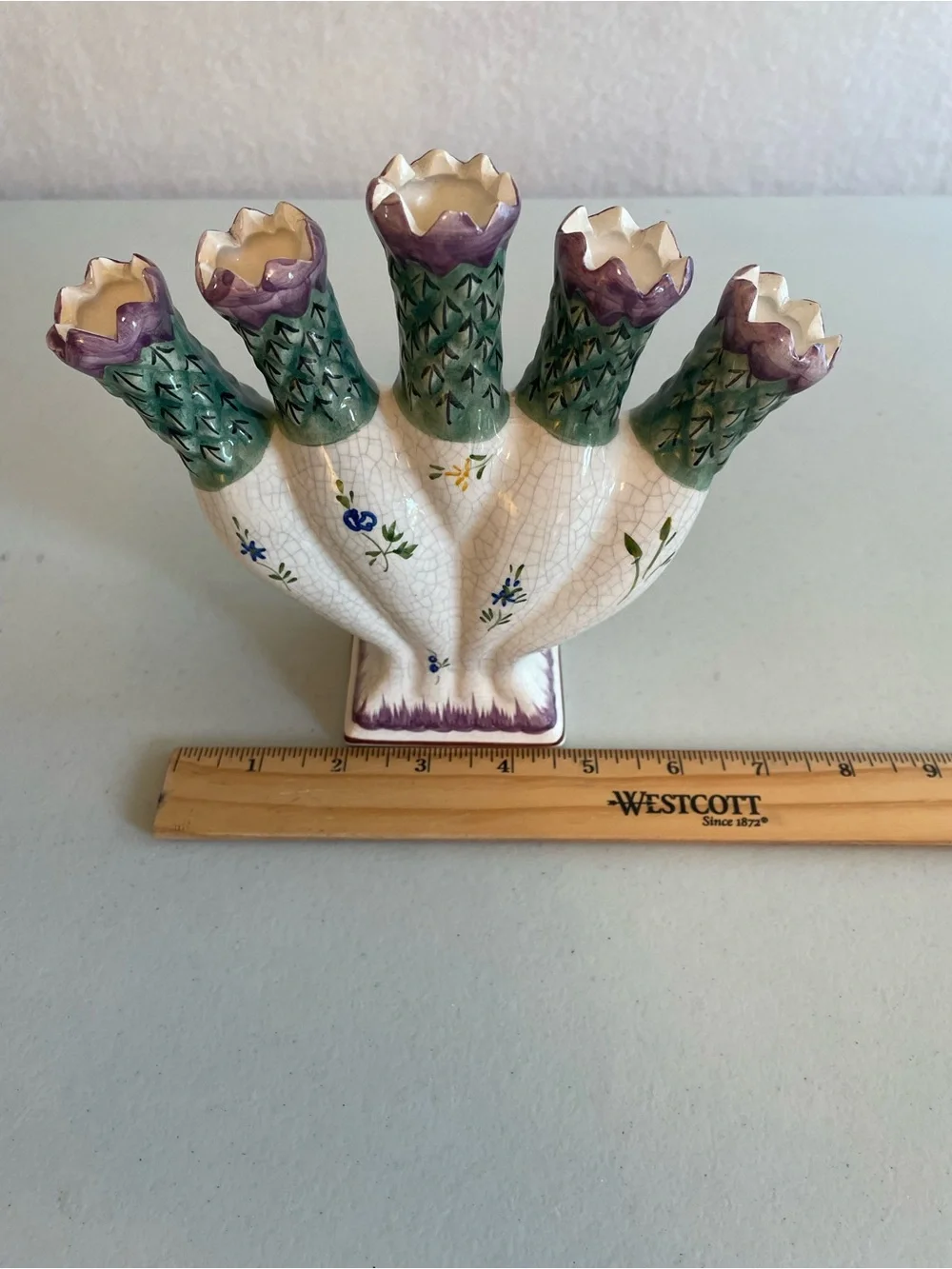 Tulip Vase Met Museum of Art Portugal Hand Painted 5 Finger Ceramic Tulipiere